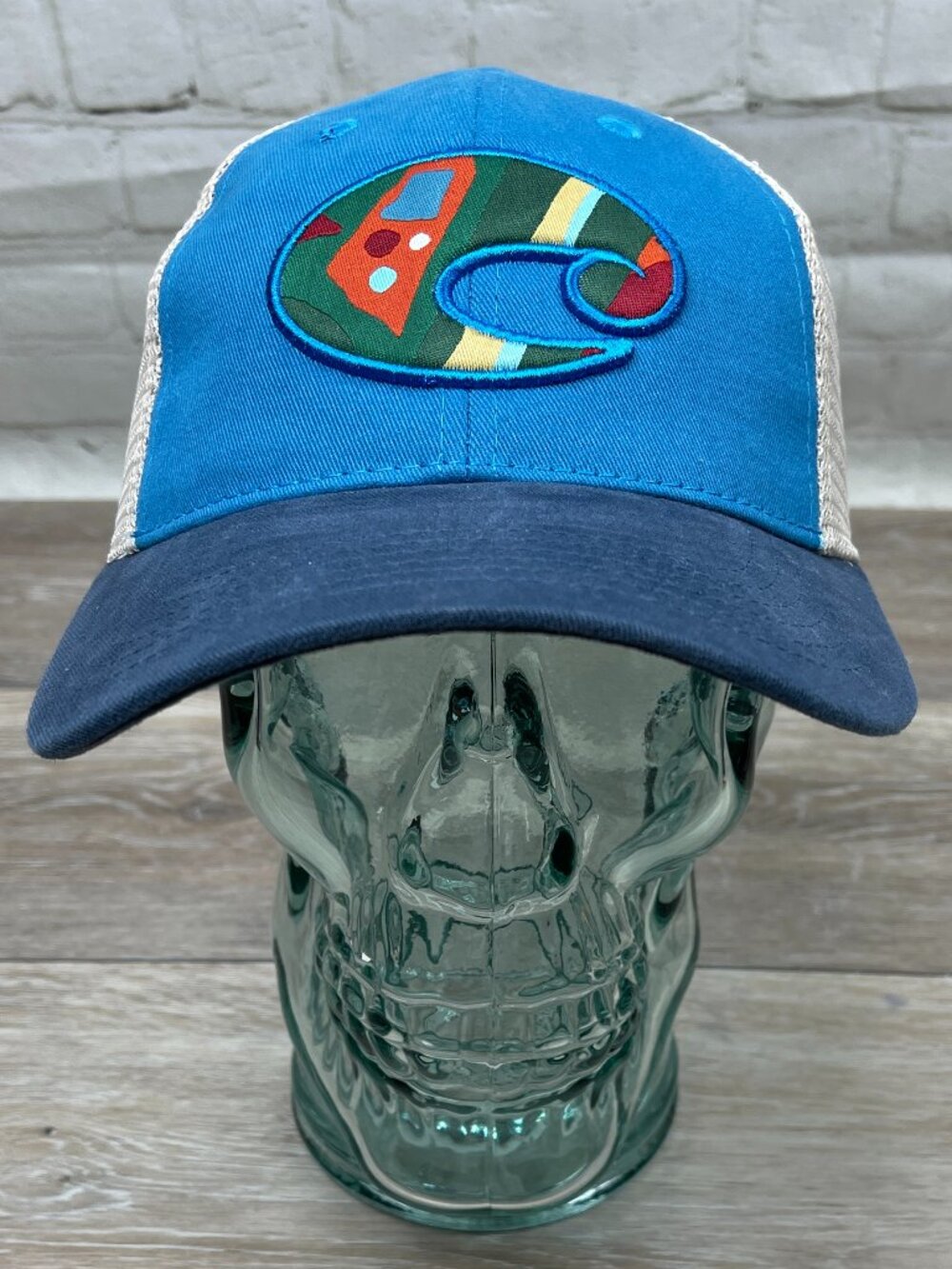 KENNEY CHESNEY COSTA DEL MAR TRUCKER STYLE MESH STRAPBACK  LOGO C BLUE
